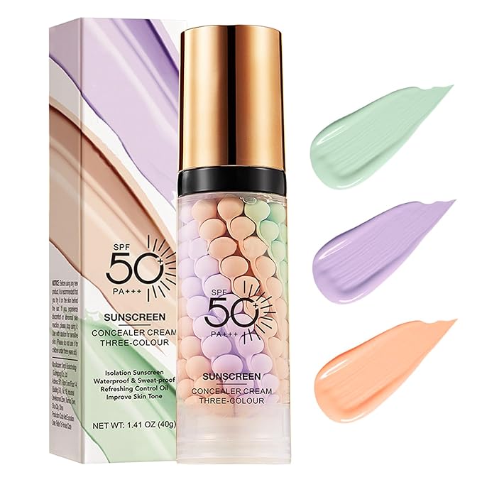 3 In 1Primer for Face Before Makeup,Sunscreen Isolation Cream, SPF 50, One Step Color Corrector Face Primer, Blurs Imperfections Oil Control & Moisturizing Skin Tone Correcting,Radiance Skin-VivaGrace Women