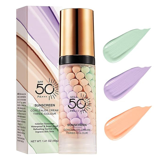 3 In 1Primer for Face Before Makeup,Sunscreen Isolation Cream, SPF 50, One Step Color Corrector Face Primer, Blurs Imperfections Oil Control & Moisturizing Skin Tone Correcting,Radiance Skin-VivaGrace Women