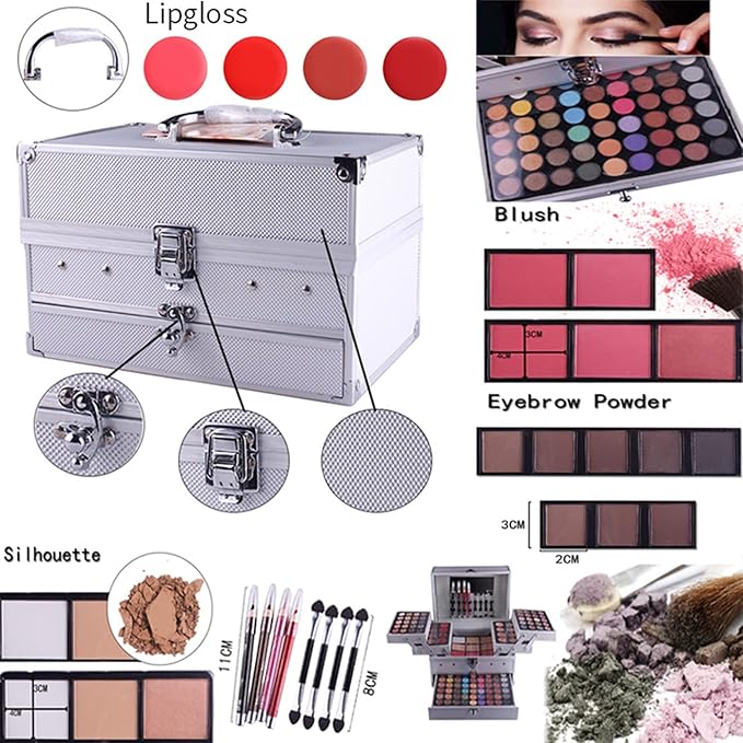 Professional 132 Colors All-in-one Makeup Palette Cosmetic Contouring Kit Combination with Eyeshadow, Cream Concealer, Eyebrow Powder, Lip Gloss Blusher and Pressed Powder-VivaGrace Women