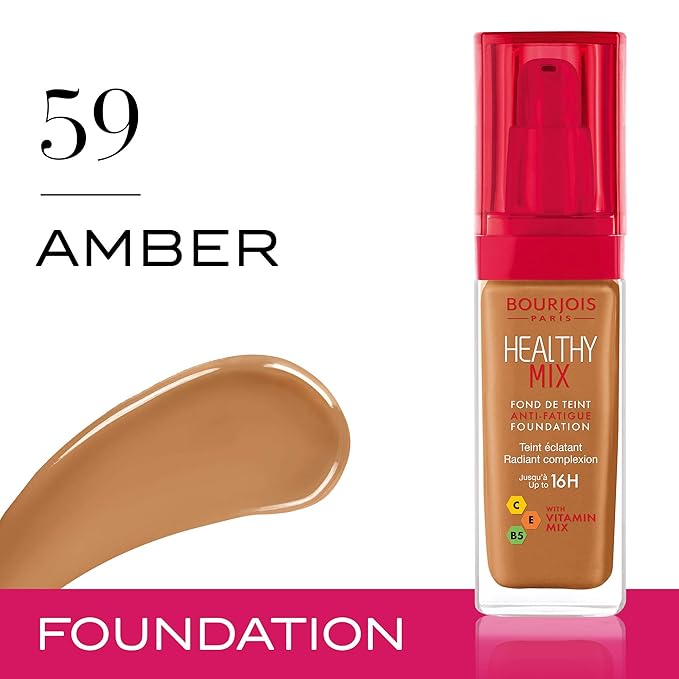 Bourjois Healthy Mix Anti-Fatigue Medium coverage Liquid Foundation 59 Amber, 30ml-VivaGrace Women
