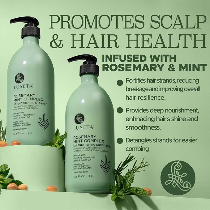 Luseta Rosemary Mint Strengthening Shampoo and Conditioner Set Nourish & Smooth Damaged Hair Thickening Shampoo for Thinning Hair,Add Shine for All Hair Types, for Men and Women 33.8oz×2-VivaGrace Women