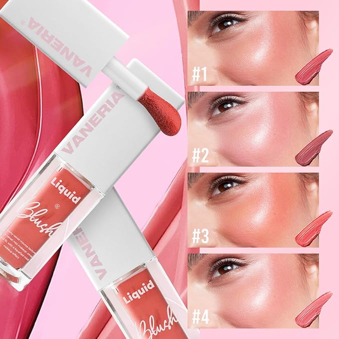 VANERIA Liquid Blush for Cheeks,Long lasting High Pigment Creme Blush,Multi-Use Makeup Blush Stick for Cheeks Lips Eyes,Natural Look Makeup Face Blushes.#1 (5g/0.17oz)-VivaGrace Women