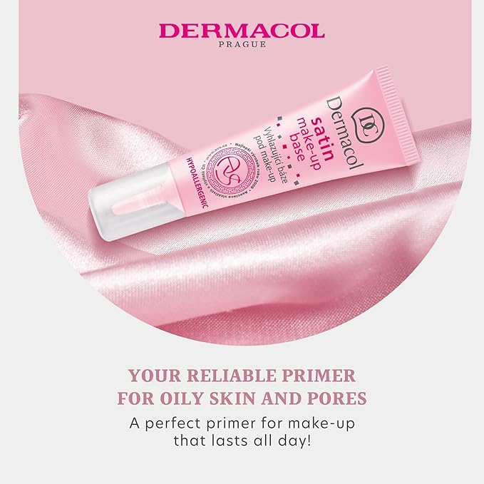 Dermacol - Satin Makeup Base, Matte Face Primer for Wrinkles and Pores, Transparent Makeup Primer for Oily Skin & Dry and Combination Skin, Easy to Blend Pore Filling Primer, No Preservatives, 10 mL-VivaGrace Women