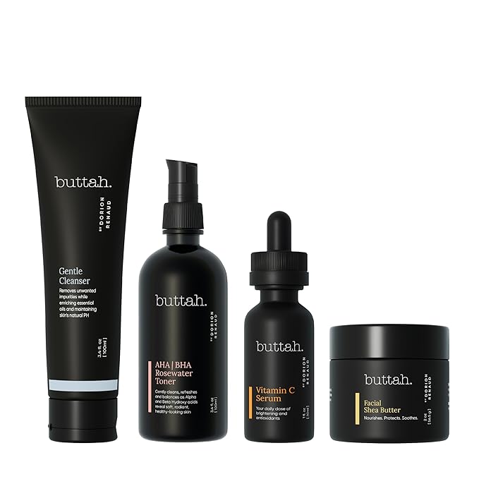 Buttah Skin Supreme Kit for Melanin Rich Skin | Facial Shea Butter 2 oz | Vitamin C Serum 1 oz | Cleanser 3.4 oz | Rosewater Toner 3.4 oz | Black Owned Skincare-VivaGrace Women