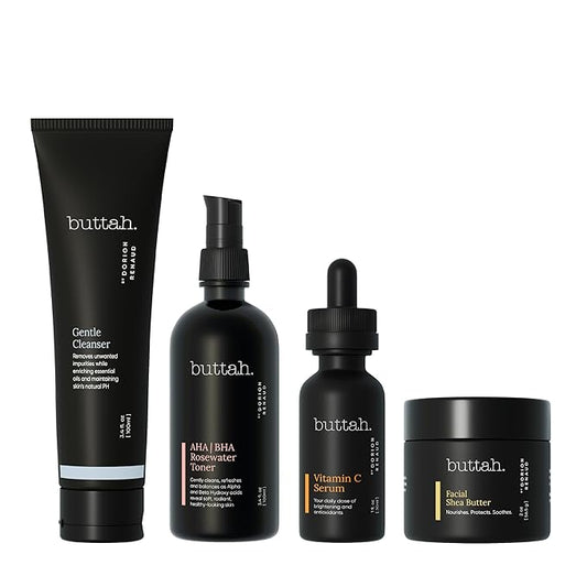 Buttah Skin Supreme Kit for Melanin Rich Skin | Facial Shea Butter 2 oz | Vitamin C Serum 1 oz | Cleanser 3.4 oz | Rosewater Toner 3.4 oz | Black Owned Skincare-VivaGrace Women