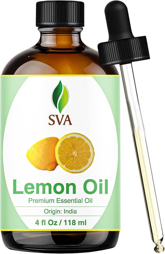 SVA Lemon Essential Oil – 4 Fl Oz – 100% Natural Lemon Oil - for Diffuser, Hair Care, Face, Skin Care, Aromatherapy, Scalp and Body Massage, Soap and Candle Making – with Dropper-VivaGrace Women
