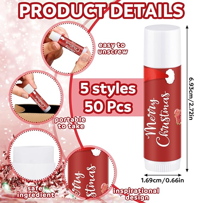 50 Pieces Christmas Santa Lip Balm Bulk Gift Christmas Gift for Women Moisturizing Lip Care Product for Seasonal Winter Holiday Xmas Party Gift-VivaGrace Women