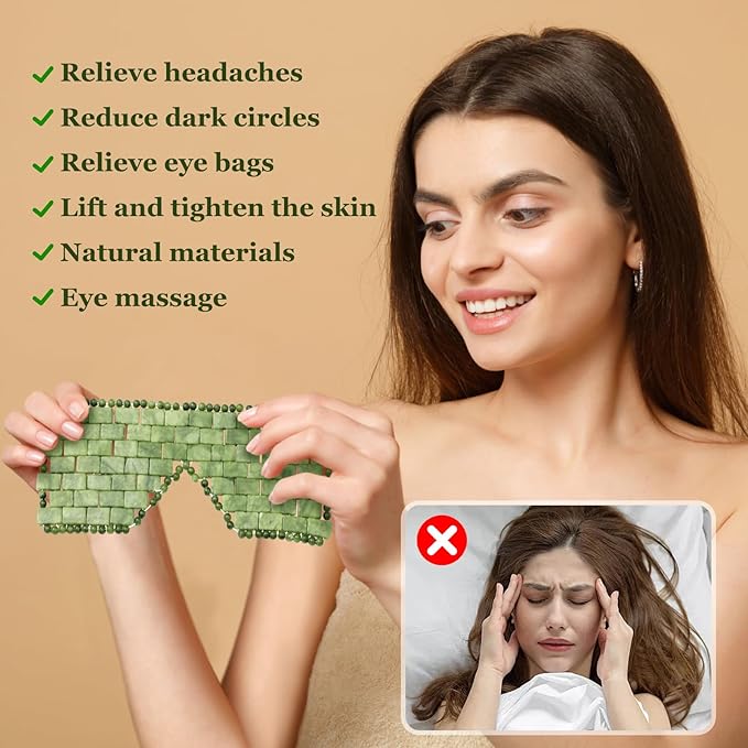 Jade Eye Mask Natural Green Jade Facial Maks for Relive Eliminate Puffiness-VivaGrace Women