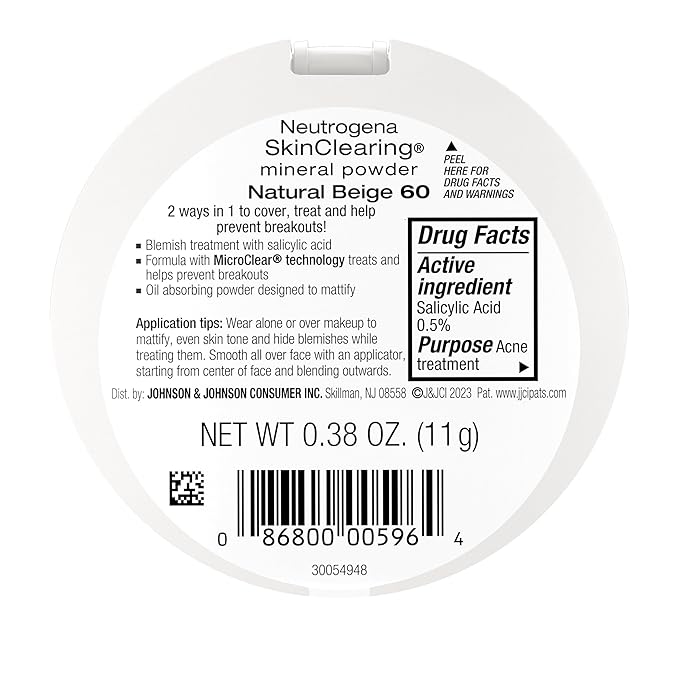 Neutrogena SkinClearing Mineral Acne-Concealing Pressed Powder Compact, Shine-Free & Oil-Absorbing Makeup with Salicylic Acid to Cover, Treat & Prevent Breakouts, Natural Beige 60,.38 oz (Pack of 2)-VivaGrace Women