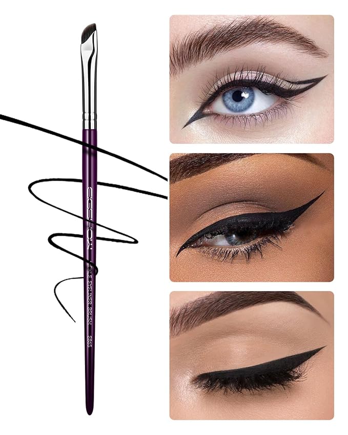 Eyeliner Brush, EIGSHOW Sickle Angled Gel Eyeliner Makeup Brush for Precise Eye Liner, Eyebrow, Eyelid with Ultra Thin Vegan Bristles (E865 Purple)-VivaGrace Women