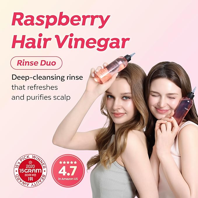 A’PIEU Raspberry Hair Vinegar Duo Set – 2 Pack Clarifying Scalp Cleanser & pH Balancing Hair Rinse, Removes Buildup & Dandruff, Detox Treatment for Oily Scalp, K-Beauty Hair Care, 6.76 fl oz x 2-VivaGrace Women