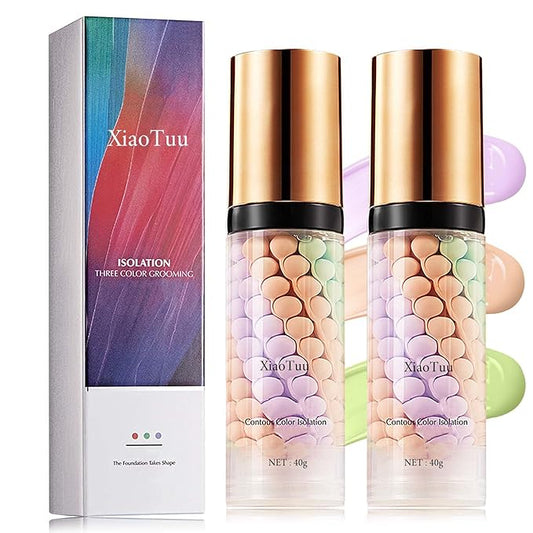 2Pcs Color Correcting Facial Serum,Isolation Cream,Pore Primer,Invisible Pore,Skin Tone Correcting,Moisturizing Concealer Foundation Face Makeup Brightening Primer Base-VivaGrace Women