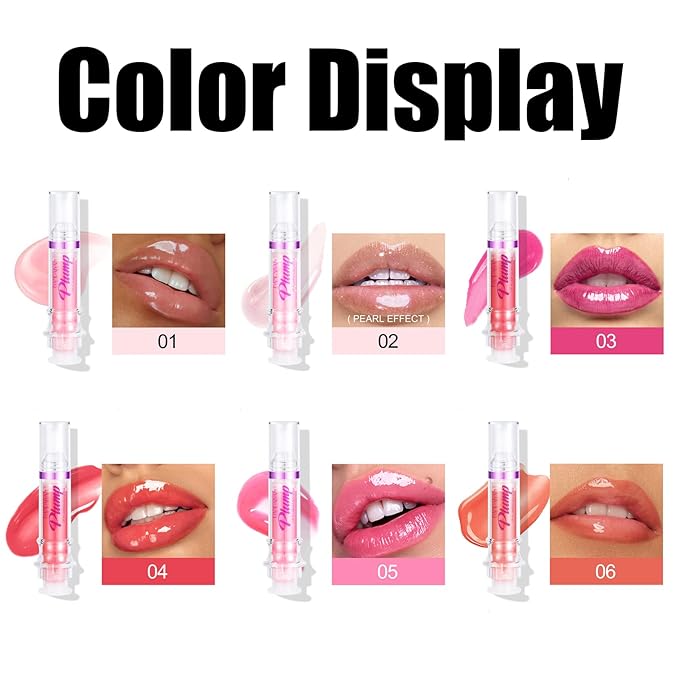 6pcs Lip Plumping Booster Gloss Set, High Shine Glossy & Pearl Effect, 6 Colors Hydrating Liquid Lipstick Set, Infused with Hot Chili Extract for Plumper Looking Lips-VivaGrace Women