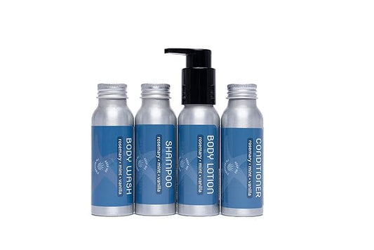 Travel Size Shampoo, Conditioner, Body Wash and Body Lotion - Rosemary, Mint, Vanilla - Sulfate Free, Refillable Bottle, 2.5 oz-VivaGrace Women