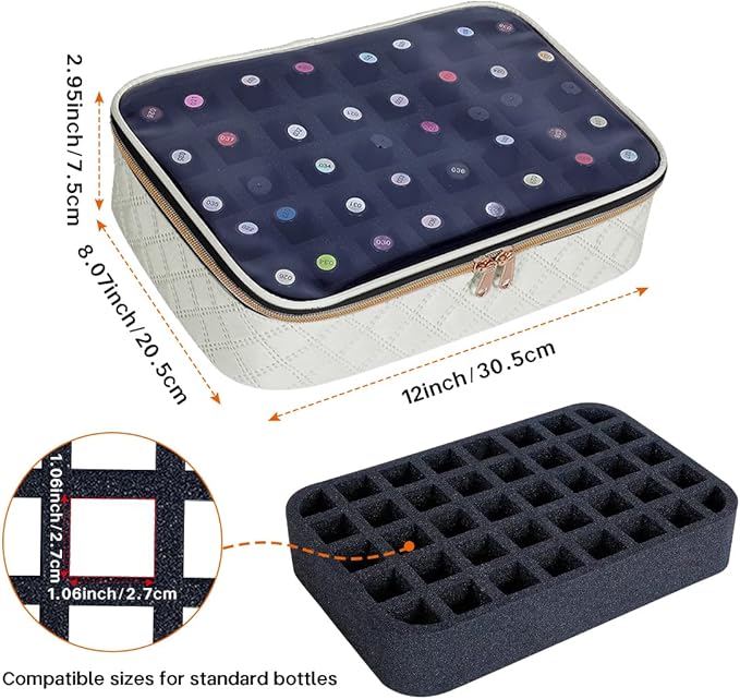 Nail Polish Bag organizer-Holds 40 bottles(15ml-0.5fl.oz)，Nail Polish Carrying Case Clear Multifunctional Cosmetic Travel Cases Makeup Bags Beige