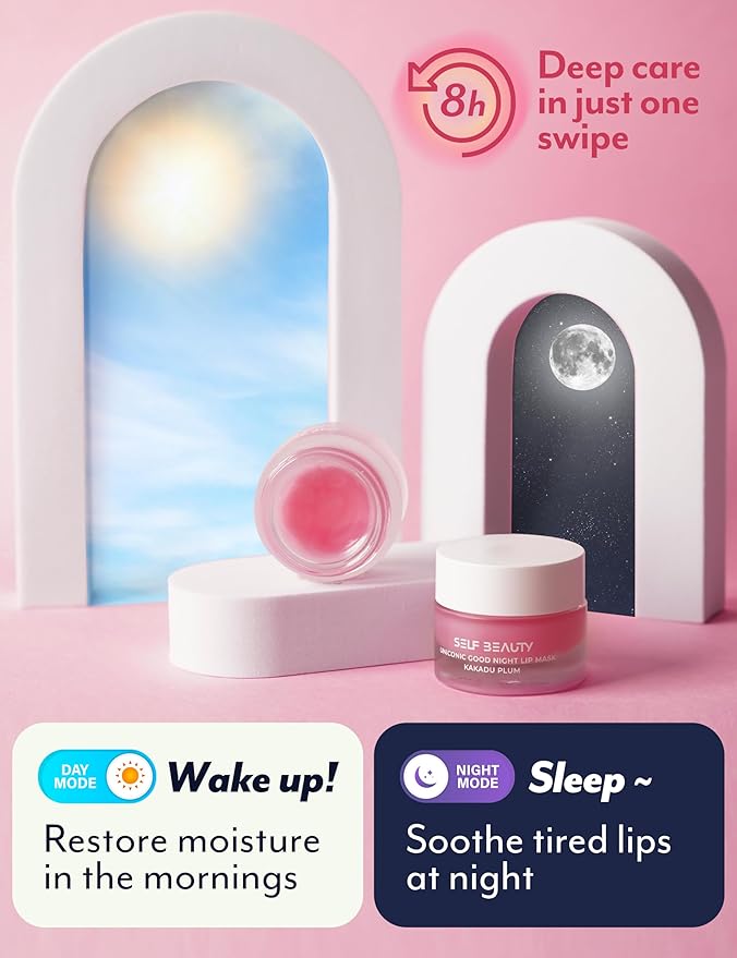 SelfBeauty Lip Mask - Kakadu Plum, Vegan Lip Balm, Daily Lip Moisturizer, Overnight Hydrating Lip Treatment with Vitamin C, Lip Scrub Exfoliator Intensive Lip Repair, 0.51fl.oz-VivaGrace Women