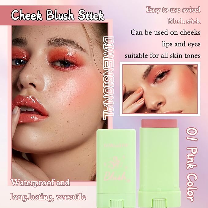 Cream Blush Stick for Cheeks,Blendable Multi-use Blush Makeup Stick for Cheek Eyes Lips Blusher-VivaGrace Women