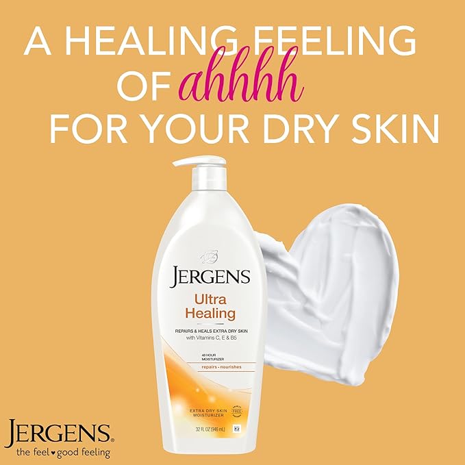 Jergens Ultra Healing Dry Skin Lotion, Hand and Body Moisturizer for Quick Absorption into Extra Dry Skin with Hydralucence Blend, Vitamins C, E and B5, White, 32oz-VivaGrace Women
