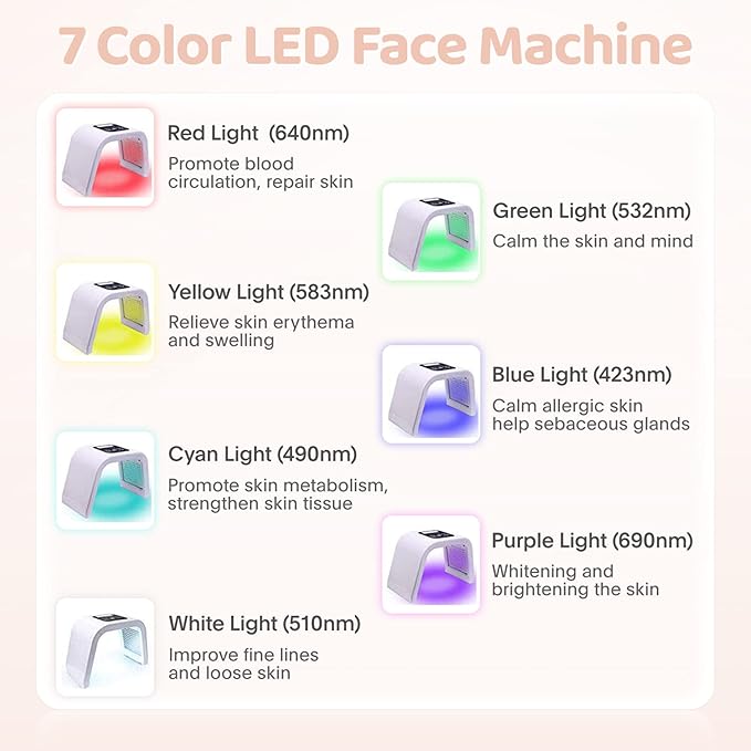 Led-Light-Therapy, Red Light Therapy for Face 7 in 1 Colors LED Facial Skin Care Tool Facial Neck Body Hand Skincare Mask-VivaGrace Women