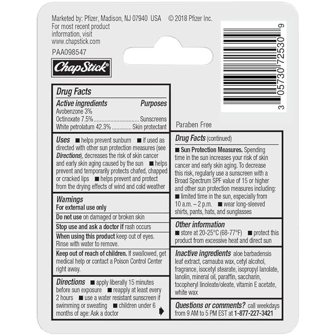 ChapStick Moisturizer Original Lip Balm Tubes, SPF 15 and Skin Protectant - 0.15 Oz (Pack of 3)-VivaGrace Women