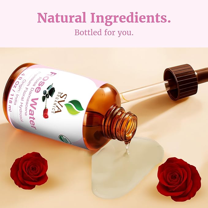 SVA ORGANICS Rose Water 4oz (118 ml) Refreshing Rose Water Spray for Skin Care, Skin Hydration, Bath, Soaps, Haircare & Aromatherapy-VivaGrace Women