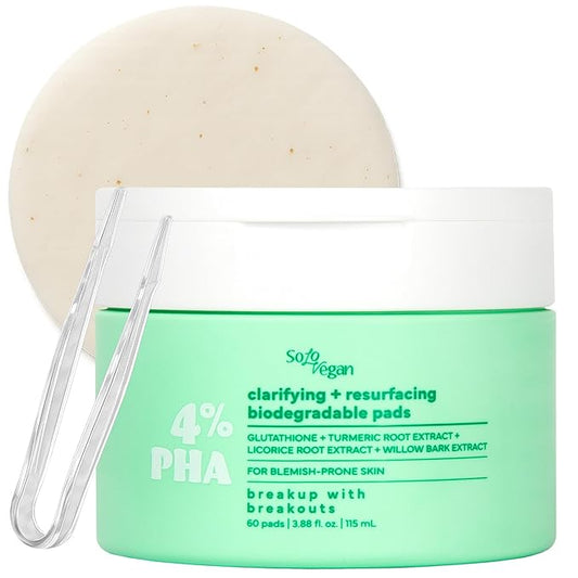 4% PHA Toner Pads | Vegan Korean Skincare for Sensitive, Acne-Prone Skin, Before Makeup, Morning Routine Selfcare, (Toner Pads, 60 ct)
