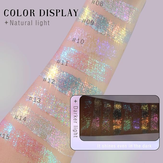 2 Colors Roll-on Body Glitter Gel, Holographic Glitter Gel Under Light for Face Hair, Body Shimmer for Rave Accessories Christmas New Year Halloween Makeup (8+11)-VivaGrace Women