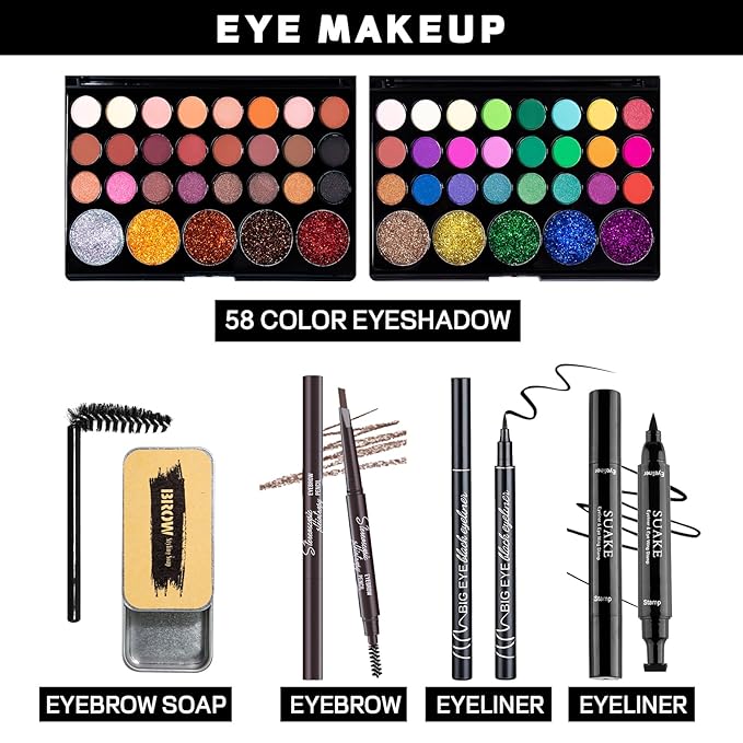Makeup Set Makeup Set for Women Girls Teens Full Kit, Makeup Present Set for Beginners and Professionals Include Eyeshadow Palettes, Foundation, CC Cream, Liquid Lipsticks Set-VivaGrace Women