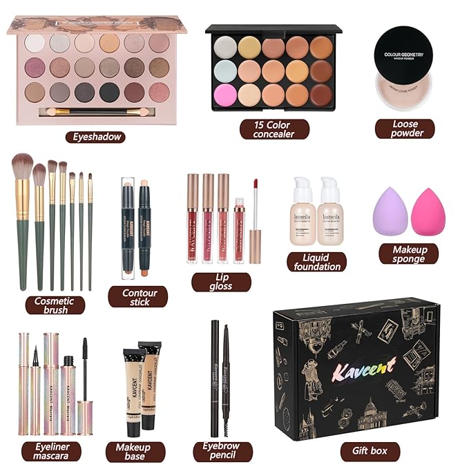 Makeup Kit Makeup Sets for Teens Makeup kits for Women Teenagers Make up Eyeshadow Palette Foundation Concealer Lipgloss Loose Powder Makeup Kit for Women Full Kit-VivaGrace Women