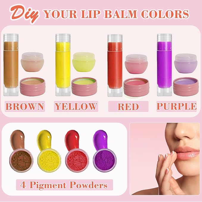 Lip Balm Making Kit - DIY Lip Gloss Kit to Make Your Own Lip Balm with Natural Beeswax, Lip Base Oil, Essential Oil, Tubes, Jars Lip Balm Craft Kit For Adults Girls Moisturizing Lip Care Kit-VivaGrace Women