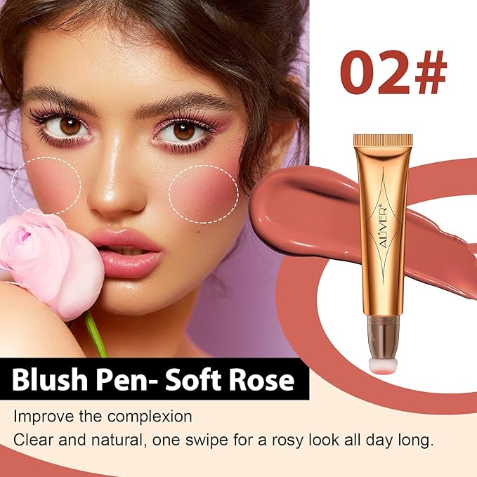 Blush Beauty Wand, Matte Face Blush with Cushion Applicator, Natural Silky Smooth Creamy Liquid Blush Wand, Lightweight Blendable Blush Stick for Cheek, Cruelty-free (Soft Rose)-VivaGrace Women