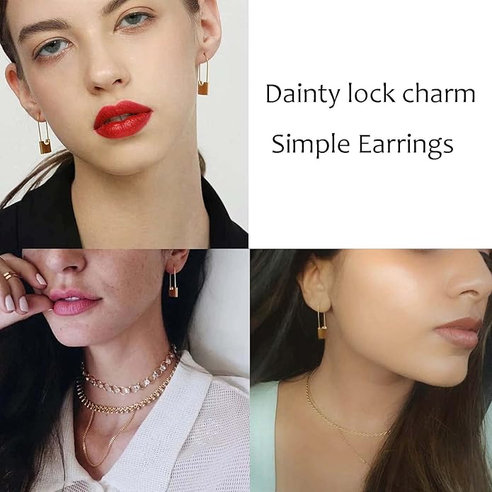 Boho Lock Hoop Earrings Safety Pin Hoop Earrings Gold Lock Huggies Hoop Earrings Personlized Padlock Earrings Jewelry for Women and Girls-VivaGrace Women