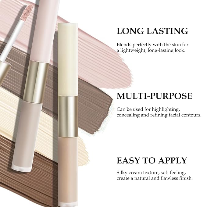 Boobeen Liquid Highlighter Contour Makeup, Face Highlighter Bronzer Stick, Silky Smooth Cream Face Illuminator Makeup Pen for Face & Body, Create a Natural Matte Finish, Lightweight, Long Lasting-VivaGrace Women