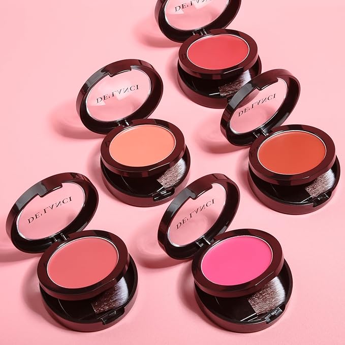 Multi-Purpose Cream Blush for Cheeks & Lip & Eyeshadow, Buildable Lightweight Peach Blush Balm, Ultra Hydrating Cruelty-Free Makeup Blush for Dry/Sensitive Skin, Waterproof Blush, Built-in Brush, Rose-VivaGrace Women