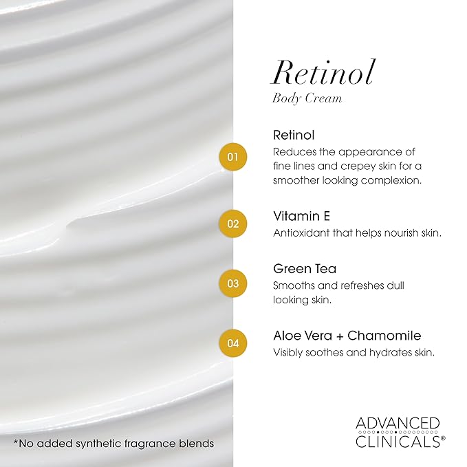Advanced Clinicals Retinol Cream + Hyaluronic Acid Lotion Face & Body Skin Care. Anti Aging Dry Skin Rescue Creams Reduce Appearance Of Wrinkles, Fine Lines, & Sagging Skin, 16 Oz (Pack of 2)-VivaGrace Women