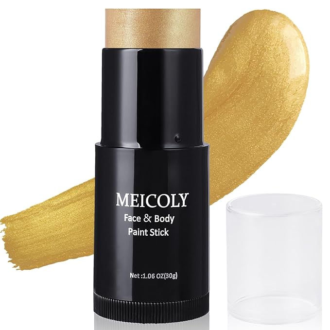 MEICOLY Gold Face Body Paint Stick(1.06 Oz),Cream Blendable Face Paint,Sweatproof Waterproof Body Paint Makeup for Halloween Special Effects SFX Cosplay,Metallic Gold-VivaGrace Women