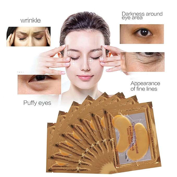 MEICOLY Lip and Eye Mask Sheet Moisturizing Gold Under Eye Mask Gel Crystal Collagen Anti-Aging Eye Patches Dark Circle Remover 30 Pads with Box, A-VivaGrace Women