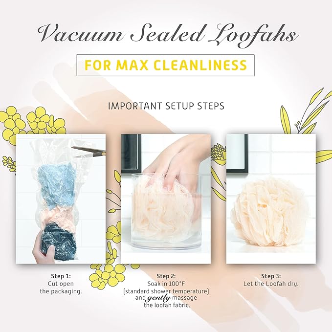 Spongentle Dual Texture Deep Cleansing Loofah Sponge for Radiant Skin, Pack of 3, Bath and Shower, Exfoliating Body Scrubber, Beautiful Colors for Women and Men-VivaGrace Women