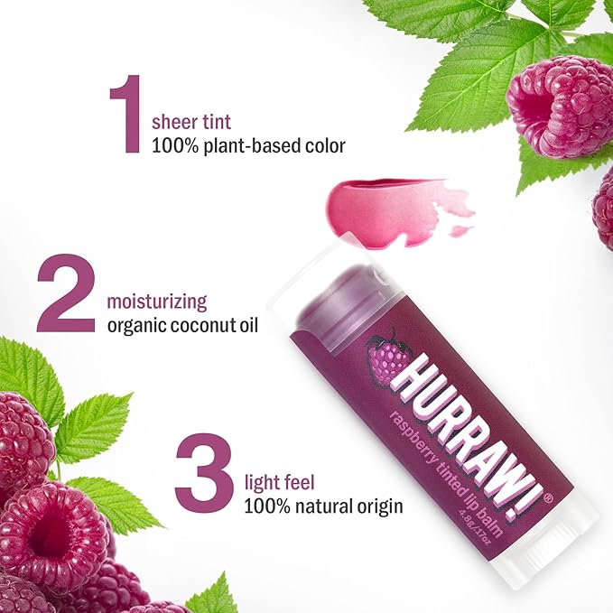 Hurraw! Raspberry Tinted Lip Balm: (Sheer Berry Tint) Organic, Certified Vegan, Cruelty and Gluten Free. Non-GMO, 100% Natural Ingredients. Bee, Shea, Soy and Palm Free. Made in USA-VivaGrace Women