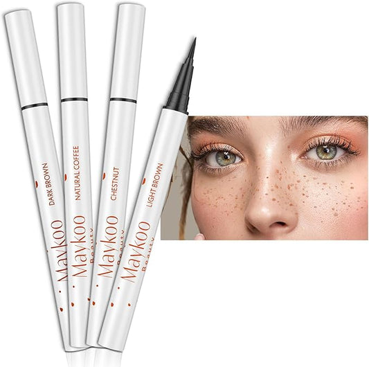 4 Colors Freckle Pen Set, Natural Lifelike Face Fake Freckle Stamp Makeup Pen Waterproof Long Lasting Quick Dry Faux Freckles Sun-kissed Makeup-Light Brown,Natural Coffee,Chestnut,Dark Brown-VivaGrace Women
