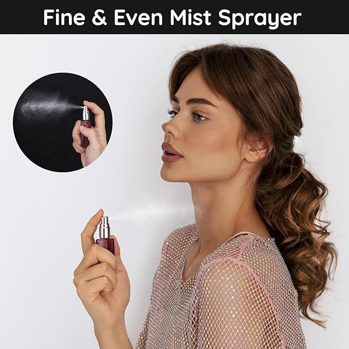 Segbeauty 5pcs Travel Refillable Atomizer, 10ML Empty Sprayer for Perfume, Mini Portable Glass Spray Bottle Dispenser for Cosmetic Accessories, Outgoing Travel Essentials-VivaGrace Women