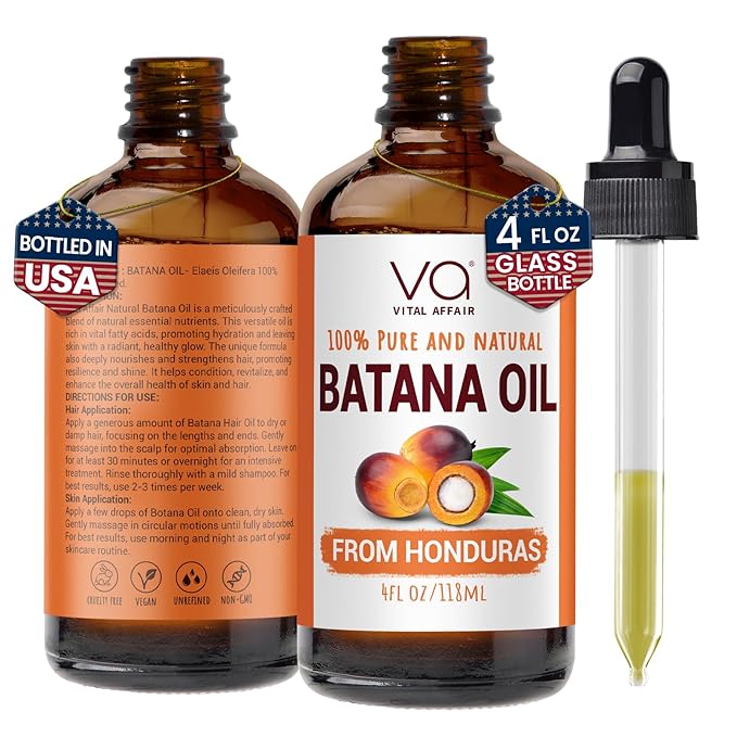 Batana Oil-Hair Growth Oil-4 Fl Oz-Glass Bottle-Cold Pressed-100% Raw-Dr Sebi Recommended-Essential Nutrients-For Women & Men-VivaGrace Women