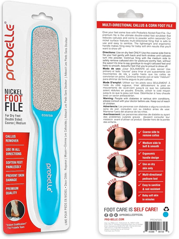 Probelle Double Sided Multidirectional Nickel Foot File Callus Remover - Immediately Reduces calluses and Corns to Powder for Instant Results, Safe Tool (Blue)-VivaGrace Women