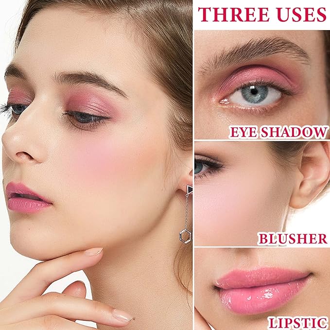 Cream Blush Stick,Blush Stick for Cheeks with Contour Brush,3-in-1 Long Lasting Waterproof Blush&Eye Shadow&Lip Gloss for Fair Skin Types（01 Milk Tea Pink）-VivaGrace Women
