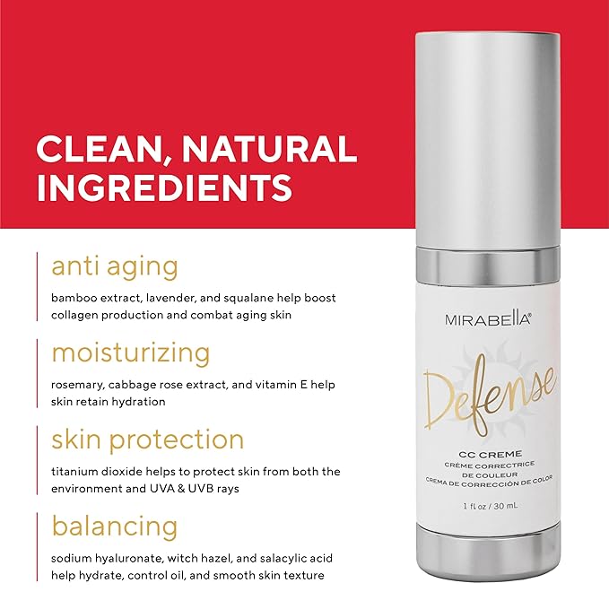 Mirabella Defense CC Creme Full Coverage Foundation with SPF 20, CC Cream Foundation with Sunscreen & Hyaluronic Acid, Oil Control with Salicylic Acid - Fair-VivaGrace Women