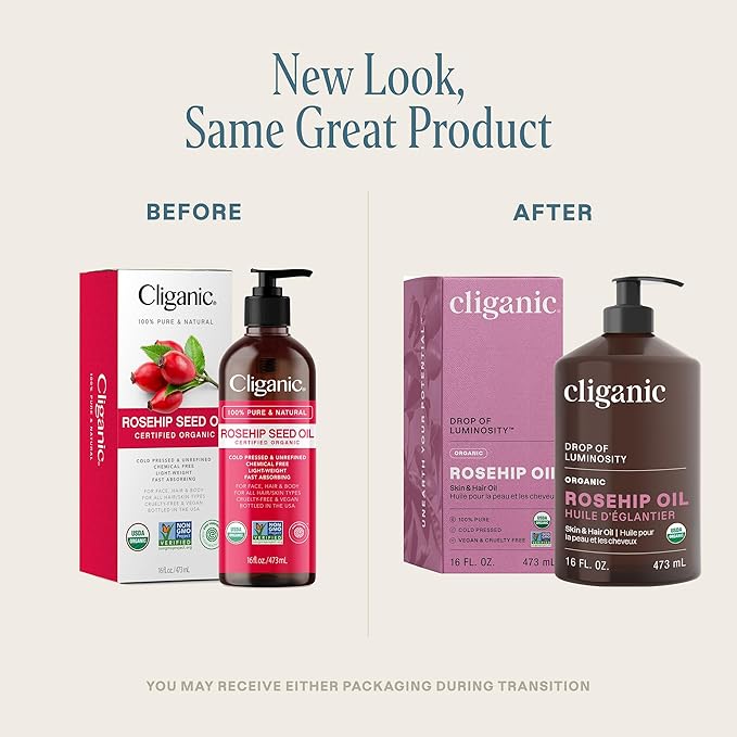 Cliganic Organic Rosehip Seed Oil 16oz with Pump for Face, Hair & Body, 100% Pure (Packaging May Vary)-VivaGrace Women