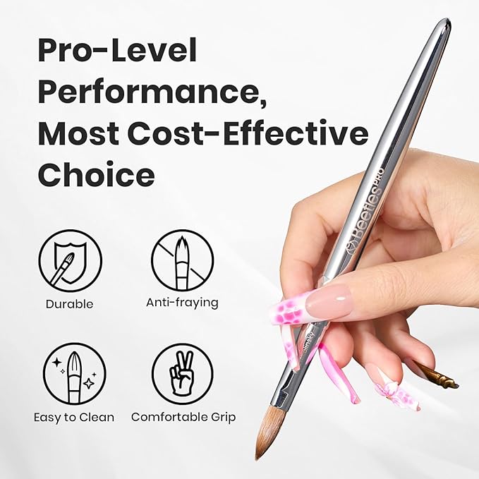 Beetles Kolinsky Acrylic Nail Brush Pure Kolinsky Hair Bristles Round Shaped Metal Handle Nail Art Brushes for Manicure Extension Acrylic Powder Professional Salon Manicure Tool - Size 12-VivaGrace Women