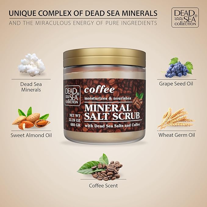 Dead Sea Collection Coffee Scented Salt Body Scrub - Large 23.28 OZ - with Pure Oils and Dead Sea Minerals-VivaGrace Women