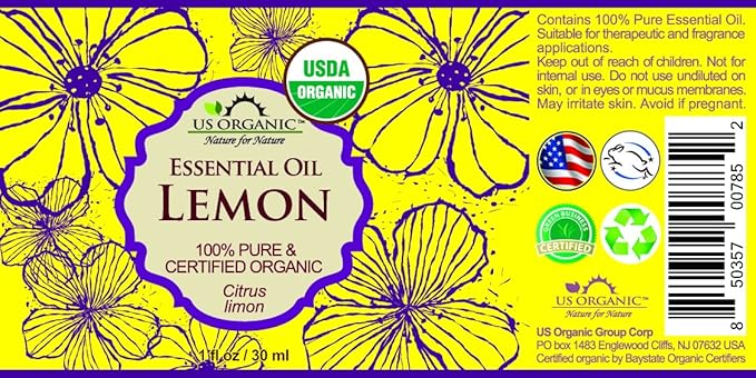 US Organic 100% Pure Lemon Essential Oil - USDA Certified Organic, Cold Pressed - W/Euro droppers (More Size Variations Available) (30 ml)-VivaGrace Women