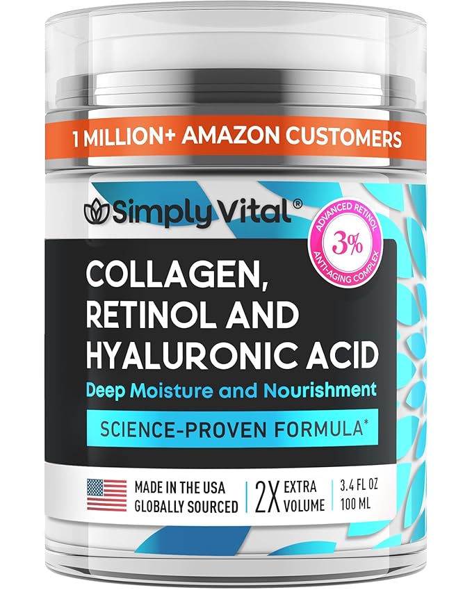 SimplyVital Collagen, Retinol & Hyaluronic Acid Cream - Anti-Aging Retinol Cream for Face, Neck & Décolleté - Made in USA - Daily Moisturizer Face Cream - 3.38 fl oz-VivaGrace Women